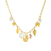 Wholesale Women's Pastoral Style Goldplated Stainless Steel Hollow Tulip Flower Bow Tie Multipendant Flat Cross Chain Necklace