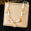 Wholesale Women's Pastoral Style Stainless Steel Electroplated Flower Pendant Necklace With Flat Cross Chain