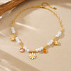 Wholesale Women's Pastoral Style Stainless Steel Electroplated Flower Pendant Necklace With Flat Cross Chain