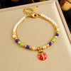 Wholesale Women's Pastoral Style Strawberry Mushroom Insect Fruit Pattern Stainless Steel Electroplated Beaded Bracelet