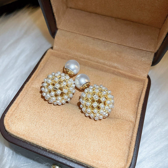 Wholesale Women's Pearl And Zircon Earrings High Sense Geometric Retro Light Luxury Electroplated