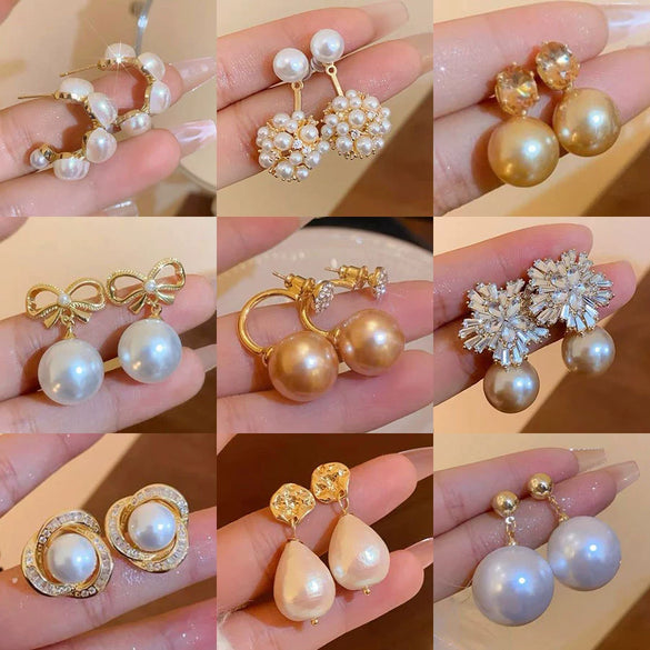 Wholesale Women's Pearl And Zircon Earrings High Sense Geometric Retro Light Luxury Electroplated