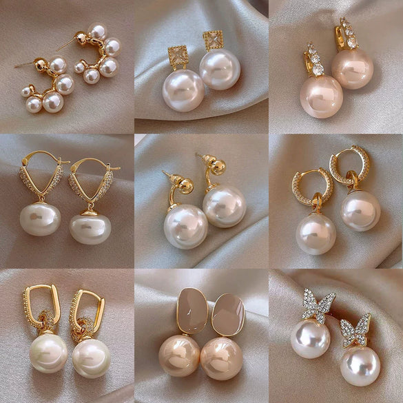 Wholesale Women's Pearl And Zircon Earrings High Sense Geometric Retro Light Luxury Electroplated