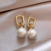 Wholesale Women's Pearl And Zircon Earrings High Sense Geometric Retro Light Luxury Electroplated