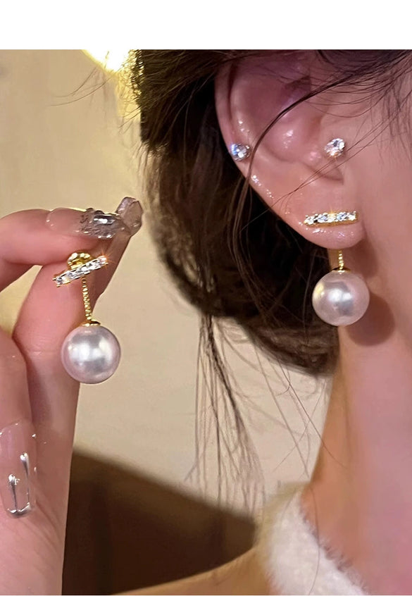 Wholesale Women's Pearl And Zircon Earrings High Sense Geometric Retro Light Luxury Electroplated