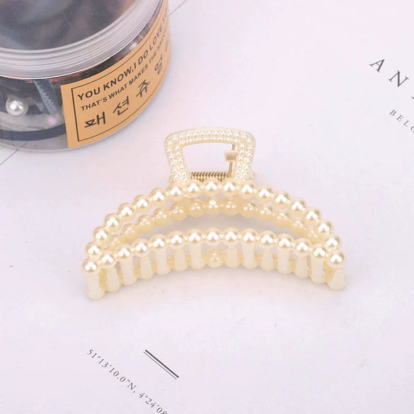Wholesale Women's Pearl Hairpin Shark Clip With Baking Paint Bow Grip For Ponytail