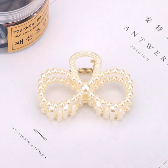 Wholesale Women's Pearl Hairpin Shark Clip With Baking Paint Bow Grip For Ponytail