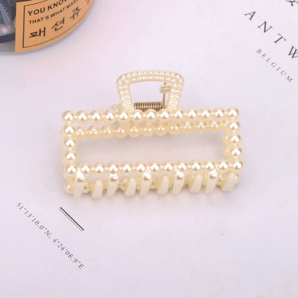 Wholesale Women's Pearl Hairpin Shark Clip With Baking Paint Bow Grip For Ponytail