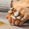 Wholesale Women's Pearl Inlaid Geometric Drop Shape Stainless Steel Open Ring Light Luxury Minimalist Ins Style Jewelry