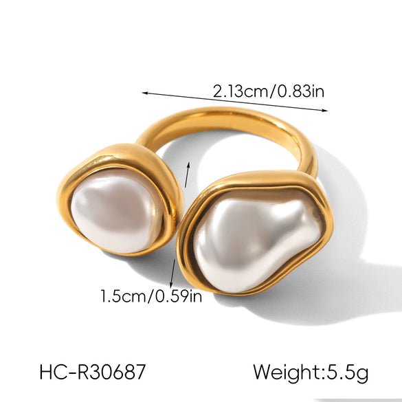 Wholesale Women's Pearl Inlaid Geometric Drop Shape Stainless Steel Open Ring Light Luxury Minimalist Ins Style Jewelry