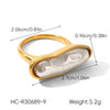 Wholesale Women's Pearl Inlaid Geometric Drop Shape Stainless Steel Open Ring Light Luxury Minimalist Ins Style Jewelry