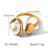 Wholesale Women's Pearl Inlaid Geometric Drop Shape Stainless Steel Open Ring Light Luxury Minimalist Ins Style Jewelry