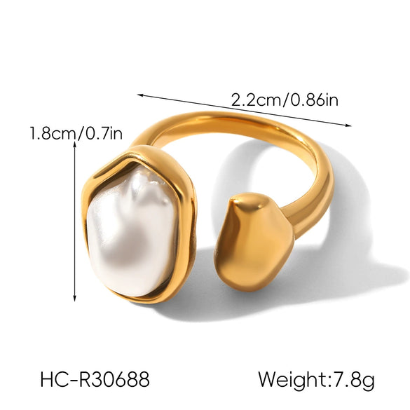 Wholesale Women's Pearl Inlaid Geometric Drop Shape Stainless Steel Open Ring Light Luxury Minimalist Ins Style Jewelry
