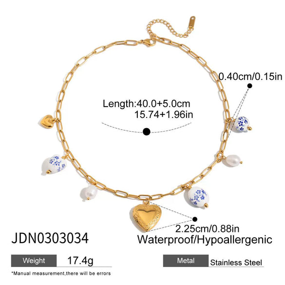 Wholesale Women's Pearl Necklace And Colorfree Titanium Steel Earrings With Ceramic Light Luxury High End Style Electroplated Jewelry