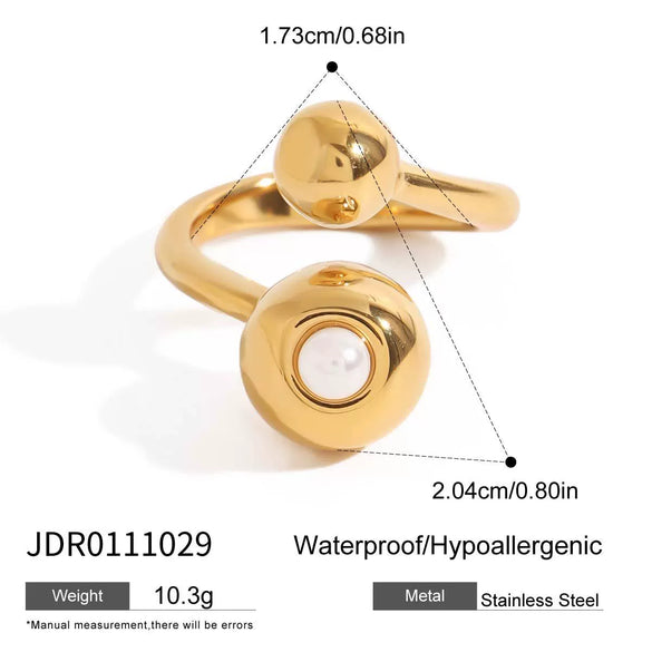 Wholesale Women's Pearl Ring In Geometric Design Made Of Stainless Steel With Electroplating Treatment