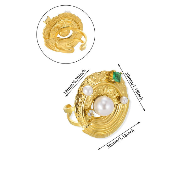 Wholesale Women's Pearl Stainless Steel Irregular Round Open Ring With Animal Zodiac Pattern Electroplated