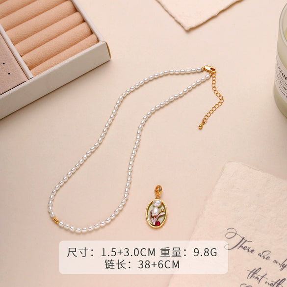 Wholesale Women's Pendant Necklace Copper Gold Plated Geometric Flower Drop Shape Electroplating French Retro Style