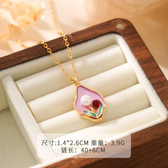 Wholesale Women's Pendant Necklace Copper Gold Plated Geometric Flower Drop Shape Electroplating French Retro Style