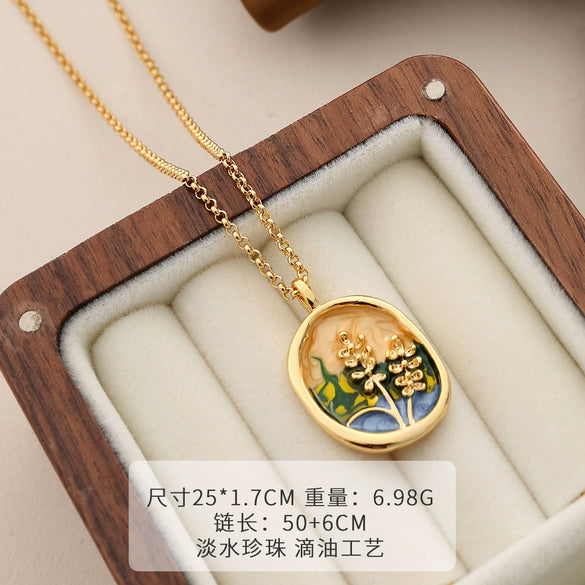 Wholesale Women's Pendant Necklace Copper Gold Plated Geometric Flower Drop Shape Electroplating French Retro Style