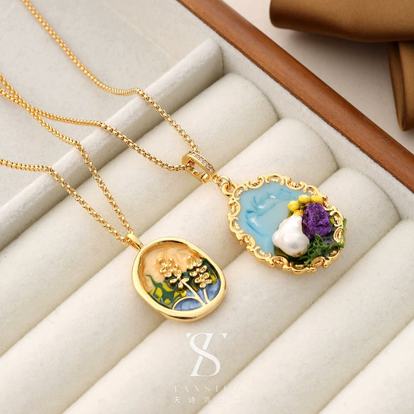 Wholesale Women's Pendant Necklace Copper Gold Plated Geometric Flower Drop Shape Electroplating French Retro Style