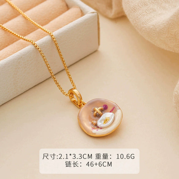Wholesale Women's Pendant Necklace Copper Gold Plated Geometric Flower Drop Shape Electroplating French Retro Style