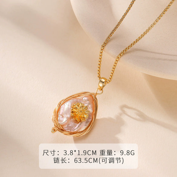 Wholesale Women's Pendant Necklace Copper Gold Plated Geometric Flower Drop Shape Electroplating French Retro Style