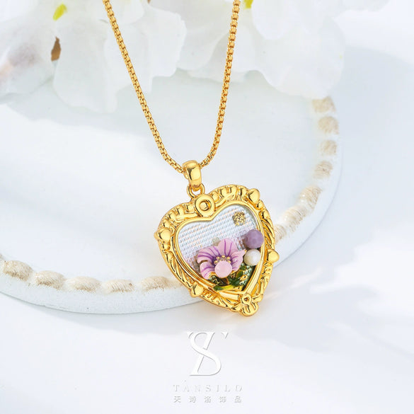 Wholesale Women's Pendant Necklace Copper Gold Plated Geometric Flower Drop Shape Electroplating French Retro Style
