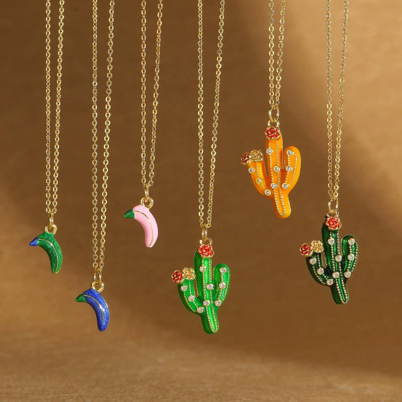 Wholesale Women's Pendant Necklace Copper Mixed Gemstone Setting Geometric Plants Flowers Style Electroplating Cactus Shape