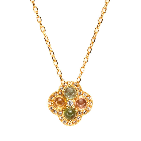 Wholesale Women's Pendant Necklace With S925 Sterling Silver 18K Gold Natural Tourmaline Four Leaf Clover Geometric Shape Set With Gemstones Retro Elegant Style