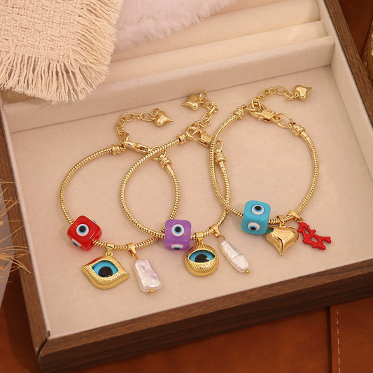 Wholesale Women's Personality Devil's Eye Pendant Bracelet Copper 18K Gold Plated Hand Decoration