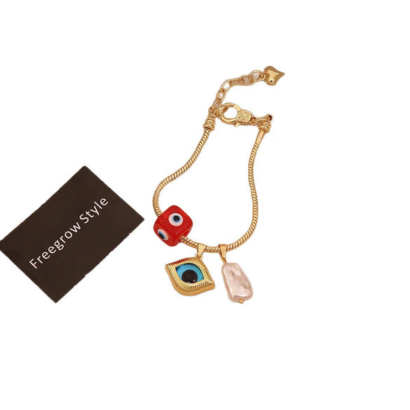 Wholesale Women's Personality Devil's Eye Pendant Bracelet Copper 18K Gold Plated Hand Decoration