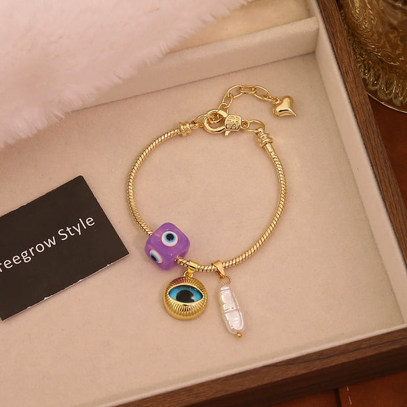 Wholesale Women's Personality Devil's Eye Pendant Bracelet Copper 18K Gold Plated Hand Decoration