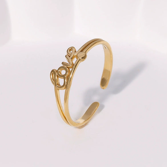 Wholesale Women's Personality English Letter Love Design Open Ring In Stainless Steel With Electroplating Treatment