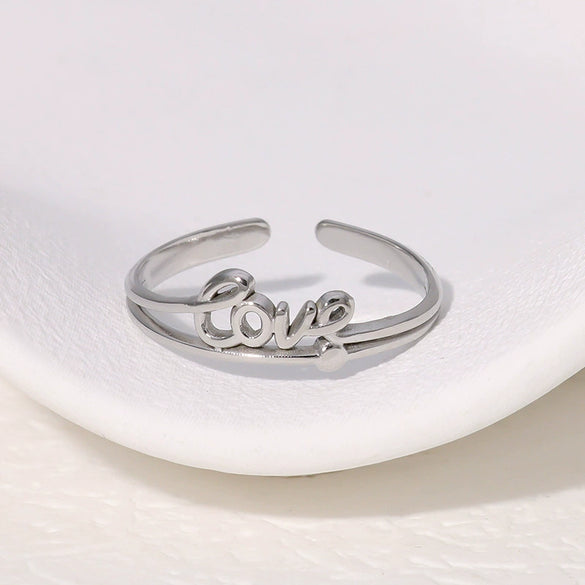 Wholesale Women's Personality English Letter Love Design Open Ring In Stainless Steel With Electroplating Treatment