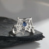 Wholesale Women's Personality Exaggerated Spider Web 925 Sterling Silver Natural Garnet Sapphire Color Treasure Ring Set With Precious Stones