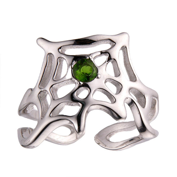 Wholesale Women's Personality Exaggerated Spider Web 925 Sterling Silver Natural Garnet Sapphire Color Treasure Ring Set With Precious Stones