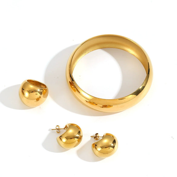 Wholesale Women's Personality Geometric Electroplated Stainless Steel Hand Jewelry And Earrings Set
