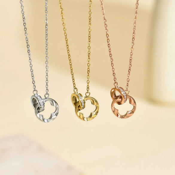 Wholesale Women's Personality Geometric Titanium Steel Electroplated Necklace With Interlocking Double Rings