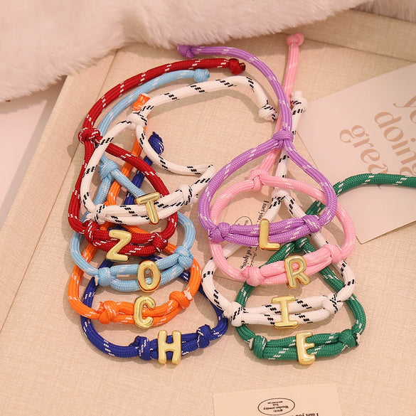 Wholesale Women's Personality Letter Number Text Real Gold Plated Environmentally Friendly Goldplated Copper Braided Bracelet Hand Jewelry