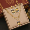Wholesale Women's Personality Star Moon Double Chain Necklace In Stainless Steel With Geometric Design And Dripping Oil Treatment