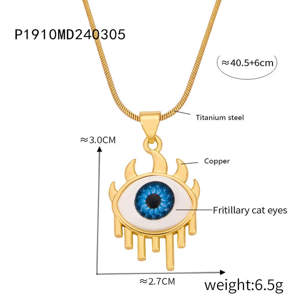 Wholesale Women's Personalized Geometric Devil's Eye Pendant Necklace With Diamondembedded Design Electroplated Copper And Titanium Steel Clavicle Chain Jewelry