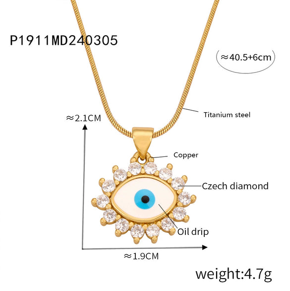 Wholesale Women's Personalized Geometric Devil's Eye Pendant Necklace With Diamondembedded Design Electroplated Copper And Titanium Steel Clavicle Chain Jewelry