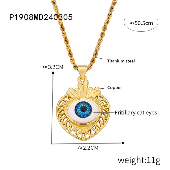 Wholesale Women's Personalized Geometric Devil's Eye Pendant Necklace With Diamondembedded Design Electroplated Copper And Titanium Steel Clavicle Chain Jewelry