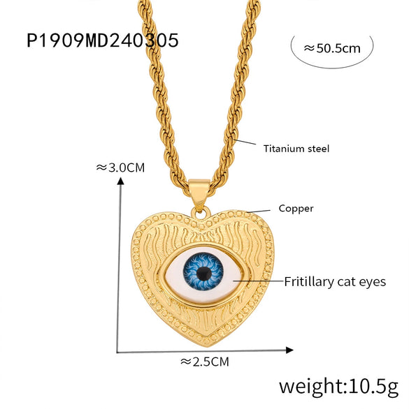 Wholesale Women's Personalized Geometric Devil's Eye Pendant Necklace With Diamondembedded Design Electroplated Copper And Titanium Steel Clavicle Chain Jewelry