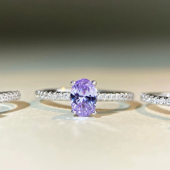 Wholesale Women's Pigeon Egg Ring S925 Sterling Silver Geometric Electroplating Purple Diamond