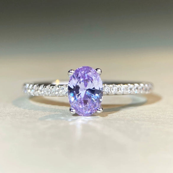 Wholesale Women's Pigeon Egg Ring S925 Sterling Silver Geometric Electroplating Purple Diamond