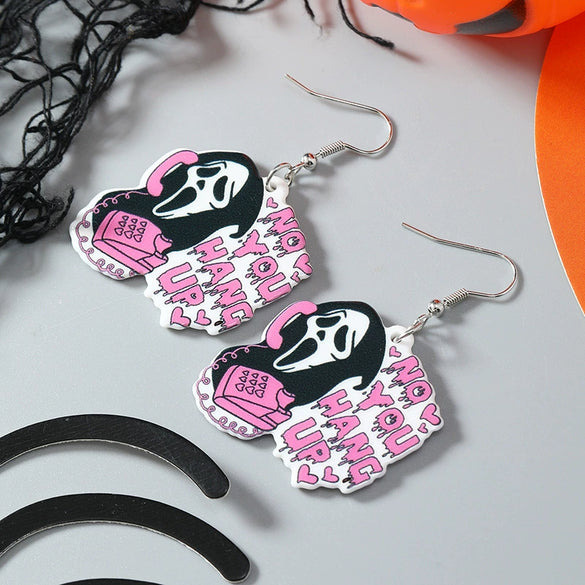 Wholesale Women's Pink Acrylic Ghost Letter Earrings With Geometric Pattern Fashion Creative Uninlaid