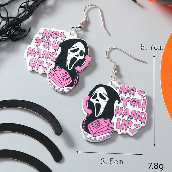 Wholesale Women's Pink Acrylic Ghost Letter Earrings With Geometric Pattern Fashion Creative Uninlaid