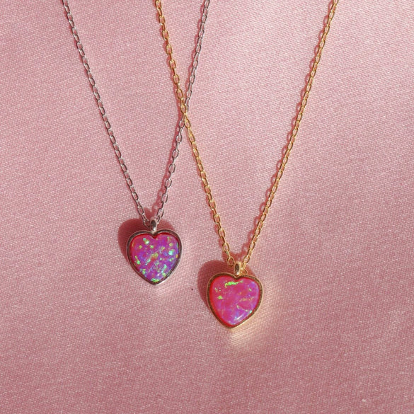 Wholesale Women's Pink Heart Opal Natural Stone Mixed Gemstone Inlay Copper Necklace With Diamond Design And Geometric Style