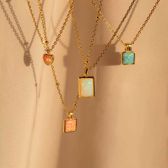 Wholesale Women's Pink Heart Opal Natural Stone Mixed Gemstone Inlay Copper Necklace With Diamond Design And Geometric Style